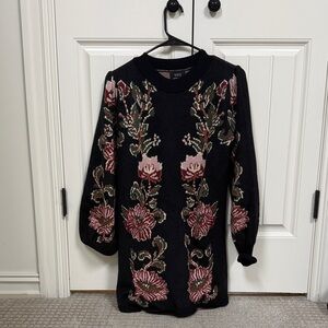 Vici Black Dress with Pink Floral Embroidery